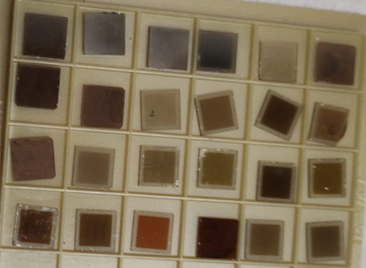 Array of functional oxide film samples of varying composition on carriers